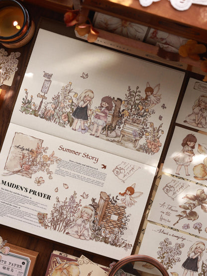 Retro Cute Girl Floral Washi Tape | PET Tape | Junk Journal Kit | Deco Stickers for Planner | Kids Craft | Planner Scrapbooking Supplies