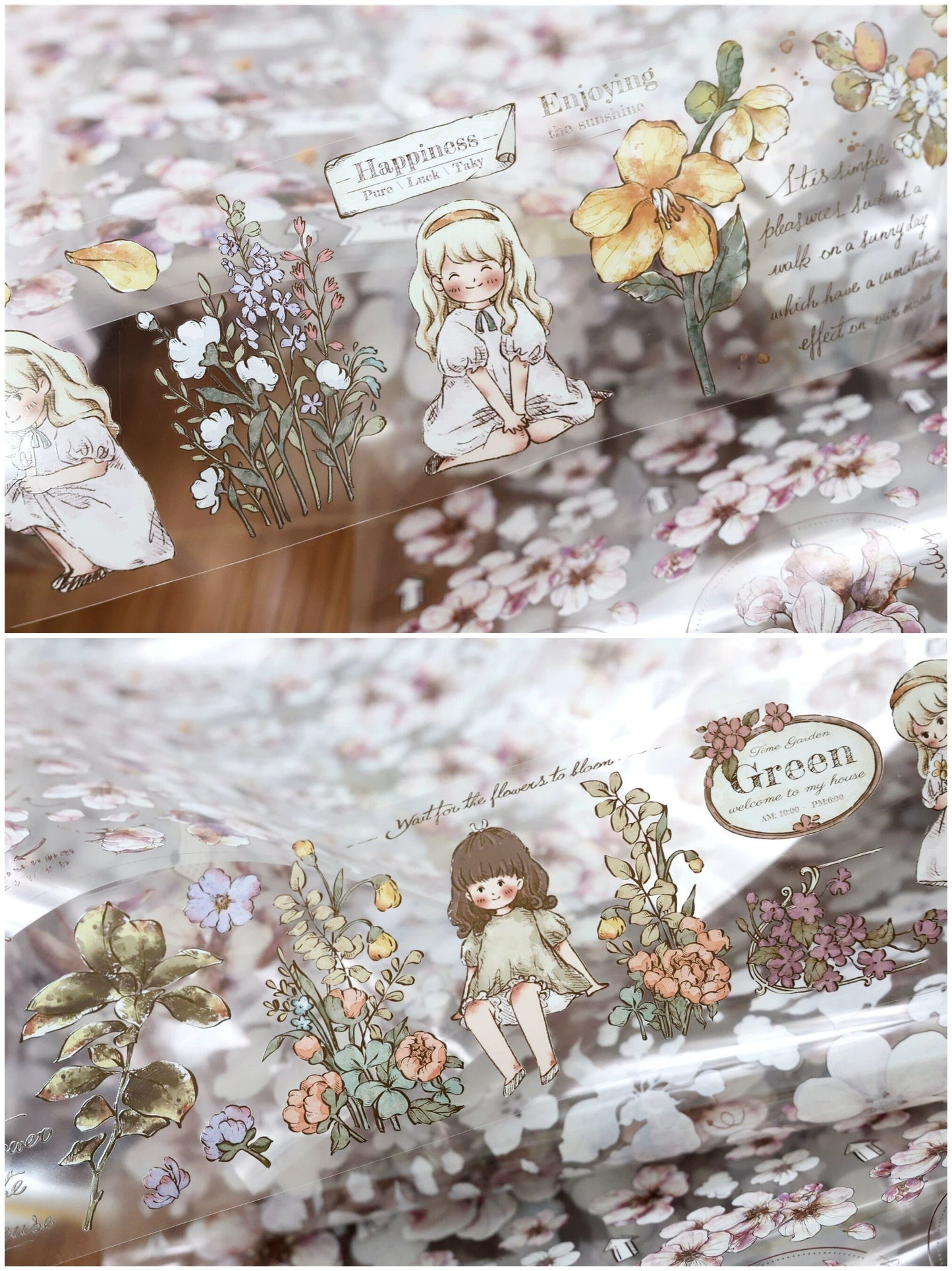 Retro Cute Girl Floral Washi Tape | PET Tape | Junk Journal Kit | Deco Stickers for Planner | Kids Craft | Planner Scrapbooking Supplies