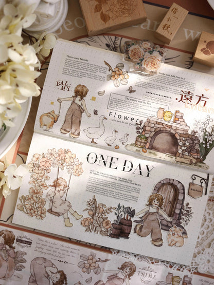 Retro Girl Floral Washi Tape | PET Tape | Junk Journal Kit | Deco Stickers for Planner | Kids Craft | Planner Scrapbooking Supplies