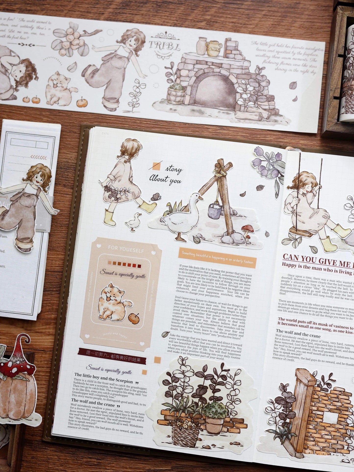 Retro Girl Floral Washi Tape | PET Tape | Junk Journal Kit | Deco Stickers for Planner | Kids Craft | Planner Scrapbooking Supplies