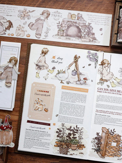 Retro Girl Floral Washi Tape | PET Tape | Junk Journal Kit | Deco Stickers for Planner | Kids Craft | Planner Scrapbooking Supplies