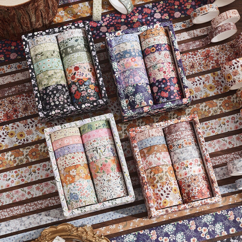 Retro Mini Floral Pattern Washi Tape | Japanese Masking Tape | Decorative Tapes | Planner Accessories Bullet Journal Craft DIY Supplies