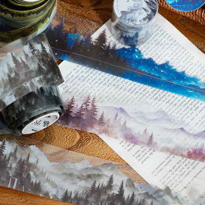 Forest Mountain Landscape Tape | Nature Healing PET tape Roll | Travel Tape | Decorative Tapes | Junk Journal Collage Supplies