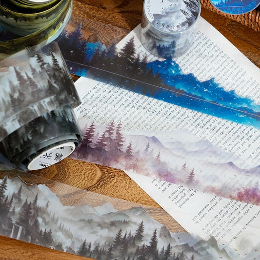 Forest Mountain Landscape Tape | Nature Healing PET tape Roll | Travel Tape | Decorative Tapes | Junk Journal Collage Supplies