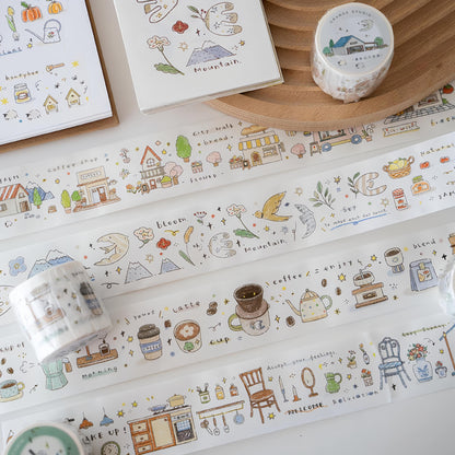 Cute Coffee Snacks Drink Dessert Plants Tape | Cozy Life | Coffee Lover Decorative Washi Tape | Journal Scrapbooking Collage Supplies