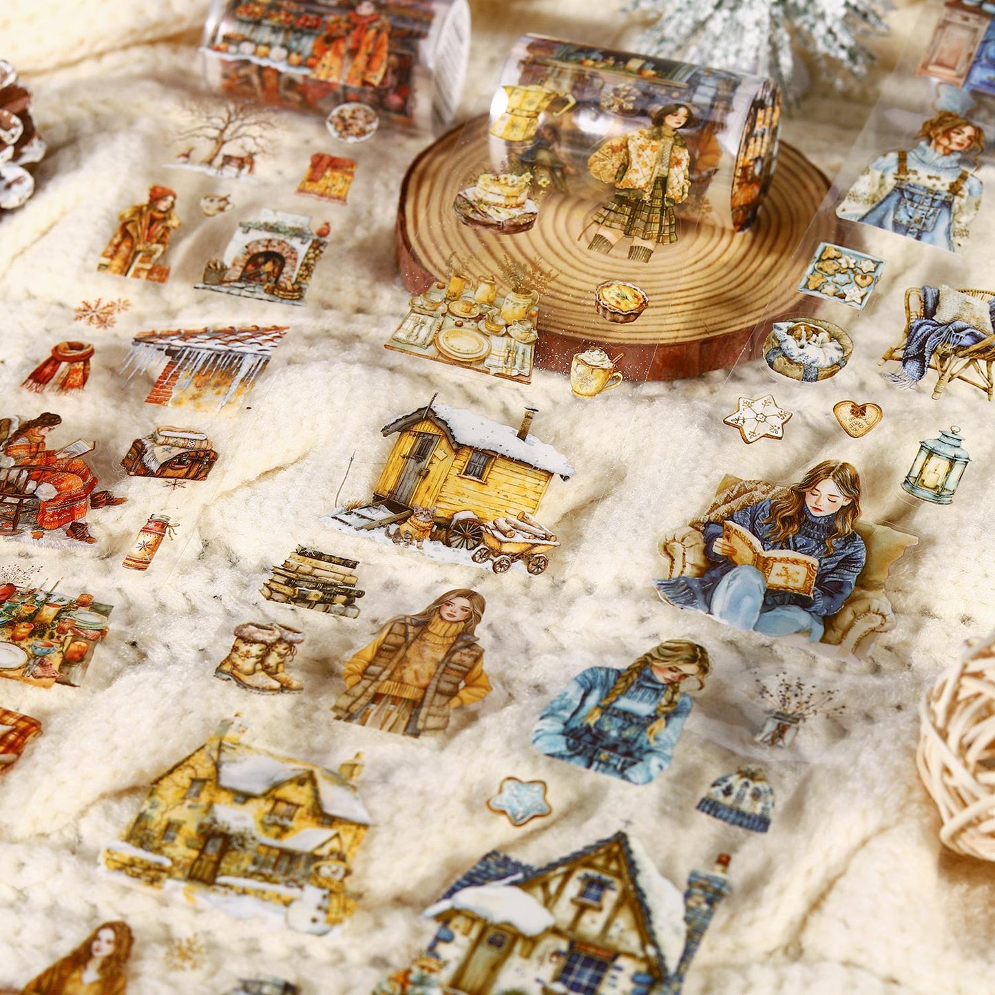 Snow Winter Landscape and Girl Tape | Winter Life PET tape | Masking Tape |PET Tape Roll | Winter Themes Tape |Gift Wrapping |Gift for Girls