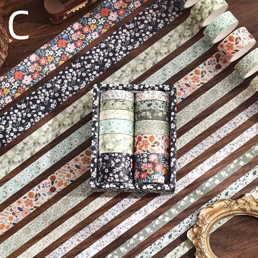 Retro Mini Floral Pattern Washi Tape | Japanese Masking Tape | Decorative Tapes | Planner Accessories Bullet Journal Craft DIY Supplies