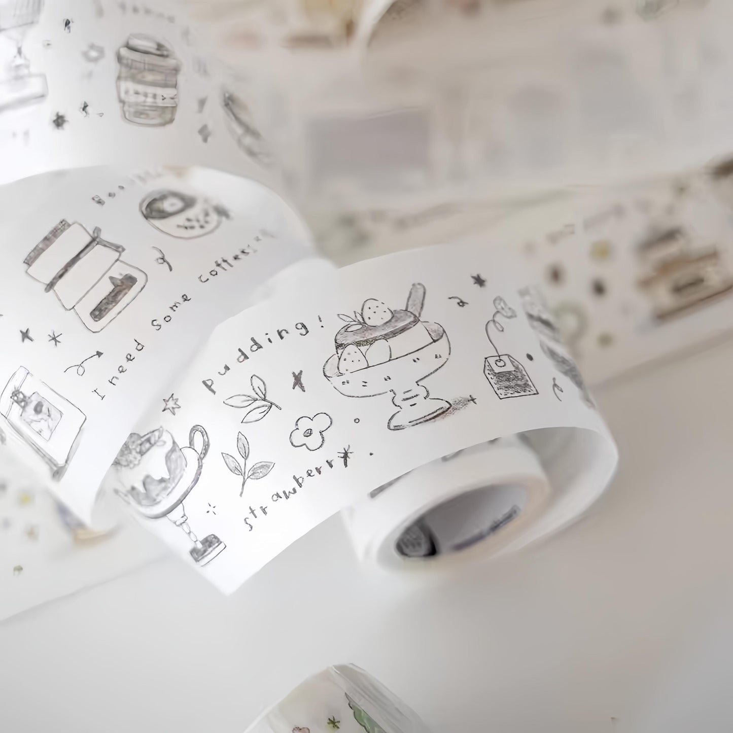 Cute Coffee Snacks Drink Dessert Plants Tape | Cozy Life | Coffee Lover Decorative Washi Tape | Journal Scrapbooking Collage Supplies