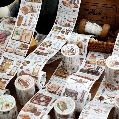 Retro Coffee Time Washi Paper Tape | Life Aesthetics Planner Tape | Masking Tape | Gift Wrapping | Collage Kit Junk Journal | Gift for Girls