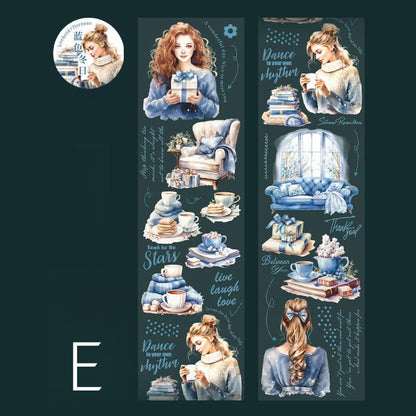 Reading Girl PET Tape | Character Life Aesthetics Planner Decorative Tape | Masking Tape | Bookworm Booklover Gift | Collage Junk Journal