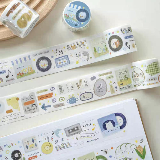 Cute Handdrawn Gramophone Record Retro Life Tape | Planner Tape | Decorative Washi Tape | Journal Scrapbooking Collage Supplies
