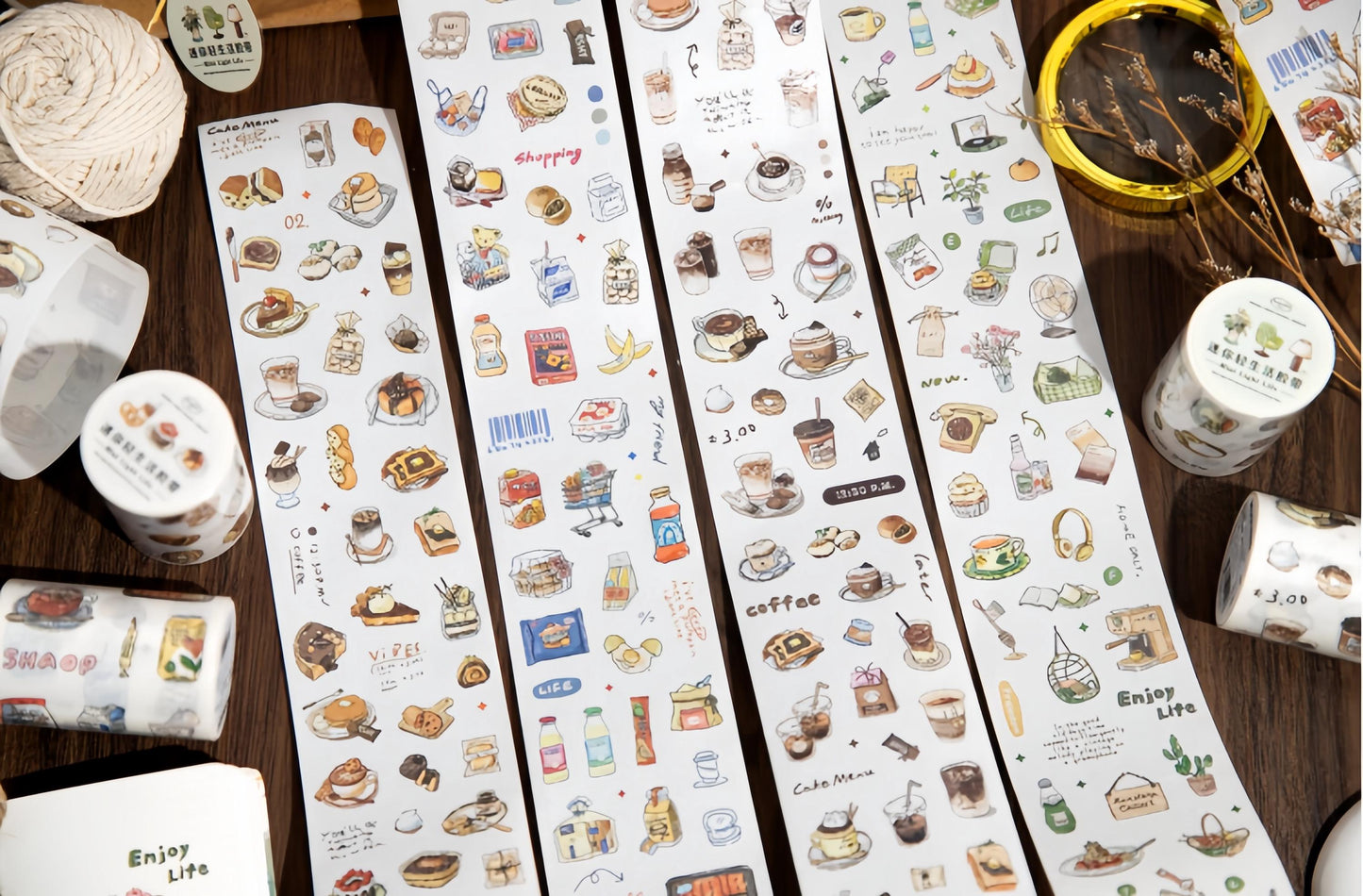 Cute Coffee Snacks Drink Dessert Mini Sticker | Cozy Life | Coffee Lover Decorative Washi Tape | Journal Scrapbooking Collage Supplies