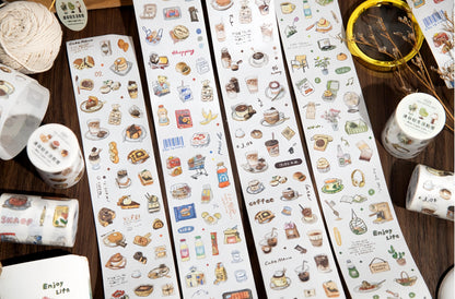 Cute Coffee Snacks Drink Dessert Mini Sticker | Cozy Life | Coffee Lover Decorative Washi Tape | Journal Scrapbooking Collage Supplies