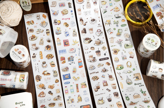 Cute Coffee Snacks Drink Dessert Mini Sticker | Cozy Life | Coffee Lover Decorative Washi Tape | Journal Scrapbooking Collage Supplies