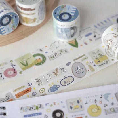 Cute Handdrawn Gramophone Record Retro Life Tape | Planner Tape | Decorative Washi Tape | Journal Scrapbooking Collage Supplies