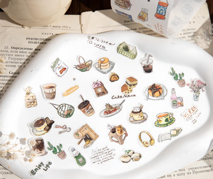 Cute Coffee Snacks Drink Dessert Mini Sticker | Cozy Life | Coffee Lover Decorative Washi Tape | Journal Scrapbooking Collage Supplies