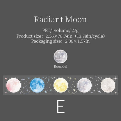 Moon Phase PET Tape | Moon and Stars Decorative Tapes Stickers | Junk Journal Planner Bullet Journal Collage Craft Scrapbooking Supplies