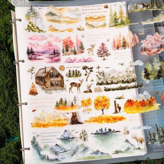 Forest Mountain Landscape PET Tape | Travel Sketches PET Roll | Nature Travel Tape | Decorative PET Tapes | Junk Journal Collage Supplies
