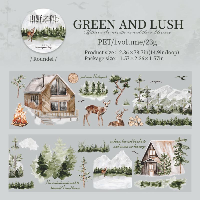 Forest Mountain Landscape PET Tape | Travel Sketches PET Roll | Nature Travel Tape | Decorative PET Tapes | Junk Journal Collage Supplies