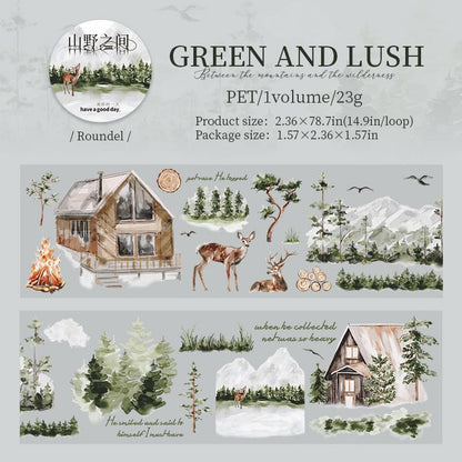 Forest Mountain Landscape PET Tape | Travel Sketches PET Roll | Nature Travel Tape | Decorative PET Tapes | Junk Journal Collage Supplies