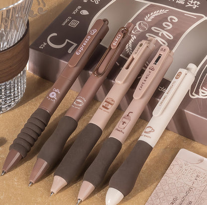 5pcs Coffee Lover Black Gel Pens | ST Smooth Writing Pens | Aesthetic Pen Set | Cute Kawaii Planner School Office Study Pens Stationery