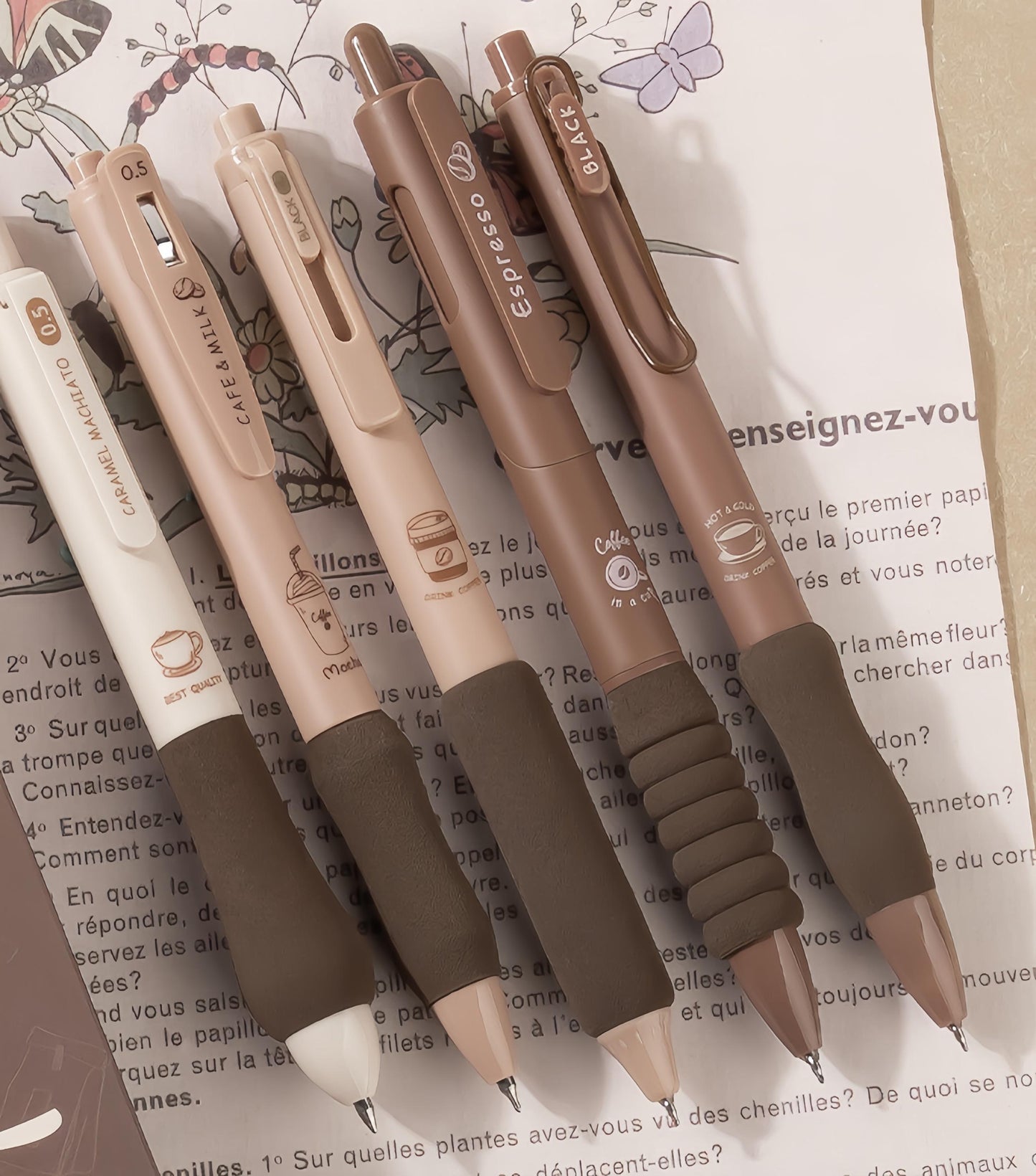 5pcs Coffee Lover Black Gel Pens | ST Smooth Writing Pens | Aesthetic Pen Set | Cute Kawaii Planner School Office Study Pens Stationery