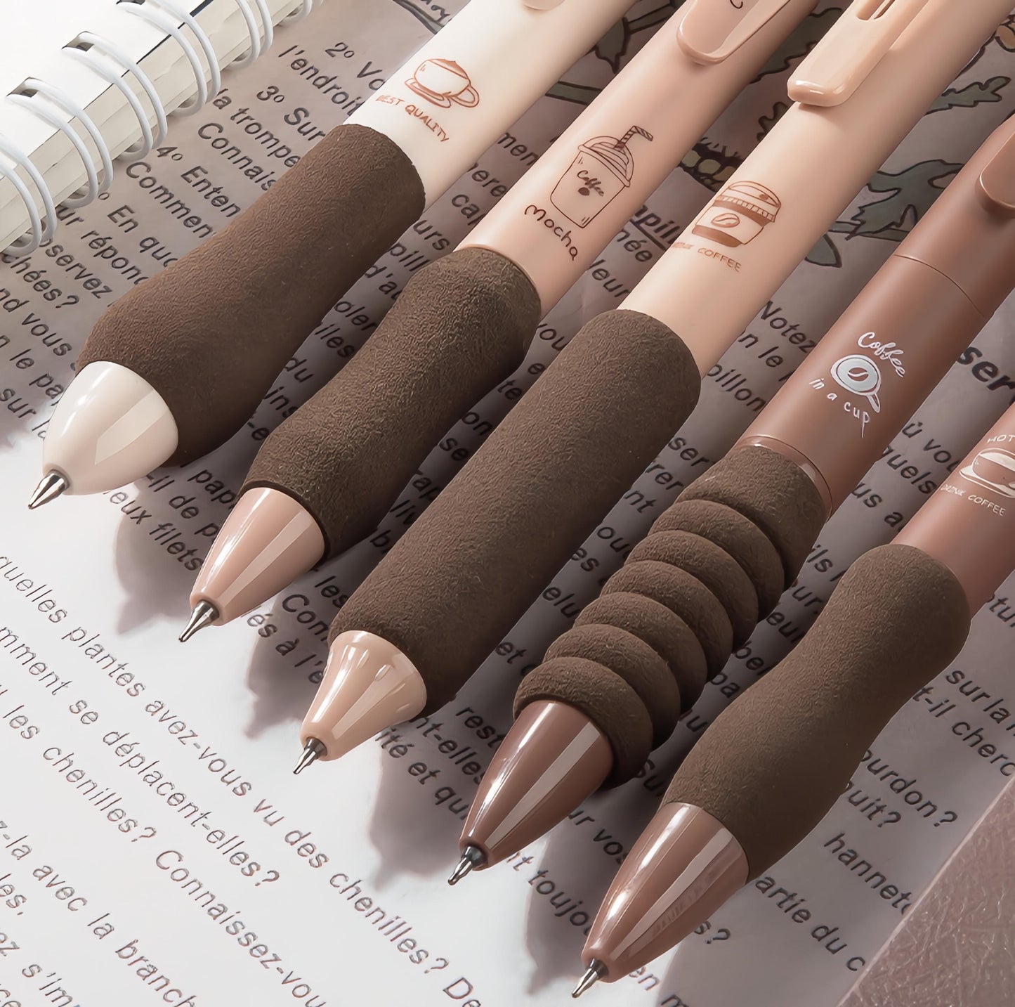 5pcs Coffee Lover Black Gel Pens | ST Smooth Writing Pens | Aesthetic Pen Set | Cute Kawaii Planner School Office Study Pens Stationery