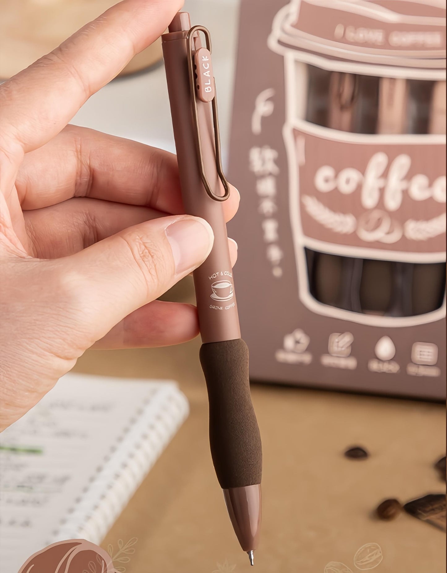 5pcs Coffee Lover Black Gel Pens | ST Smooth Writing Pens | Aesthetic Pen Set | Cute Kawaii Planner School Office Study Pens Stationery