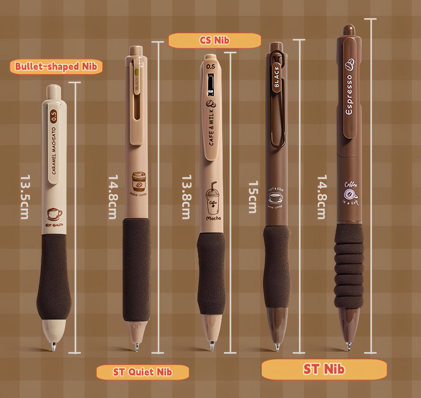 5pcs Coffee Lover Black Gel Pens | ST Smooth Writing Pens | Aesthetic Pen Set | Cute Kawaii Planner School Office Study Pens Stationery