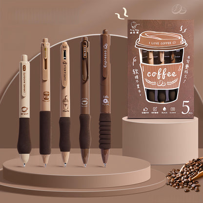 5pcs Coffee Lover Black Gel Pens | ST Smooth Writing Pens | Aesthetic Pen Set | Cute Kawaii Planner School Office Study Pens Stationery