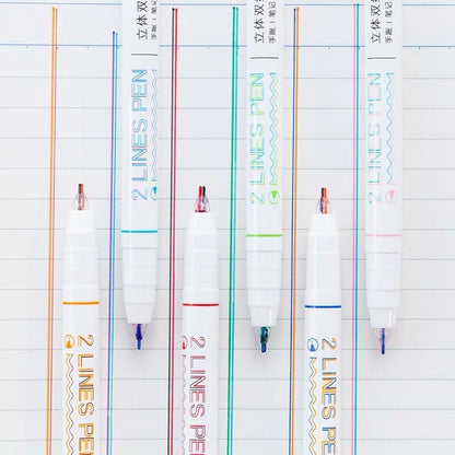 6Pcs Creative Double Line Pens |  Planner Journal Pen Set | Multicolor Pen | Underline Pen | Lettering Pen | Study Supplies |