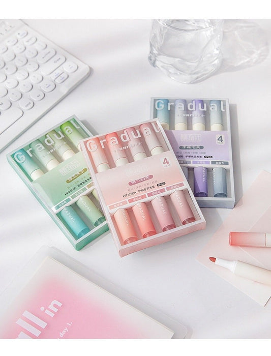 Gradual Cream Color Highlighter Pen Set｜Student Dual Tip Hightlights | Mild Color Spot Liner Marker | Study School Office Supplies