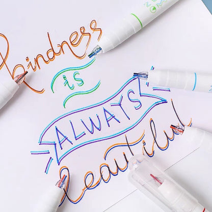 6Pcs Creative Double Line Pens |  Planner Journal Pen Set | Multicolor Pen | Underline Pen | Lettering Pen | Study Supplies |