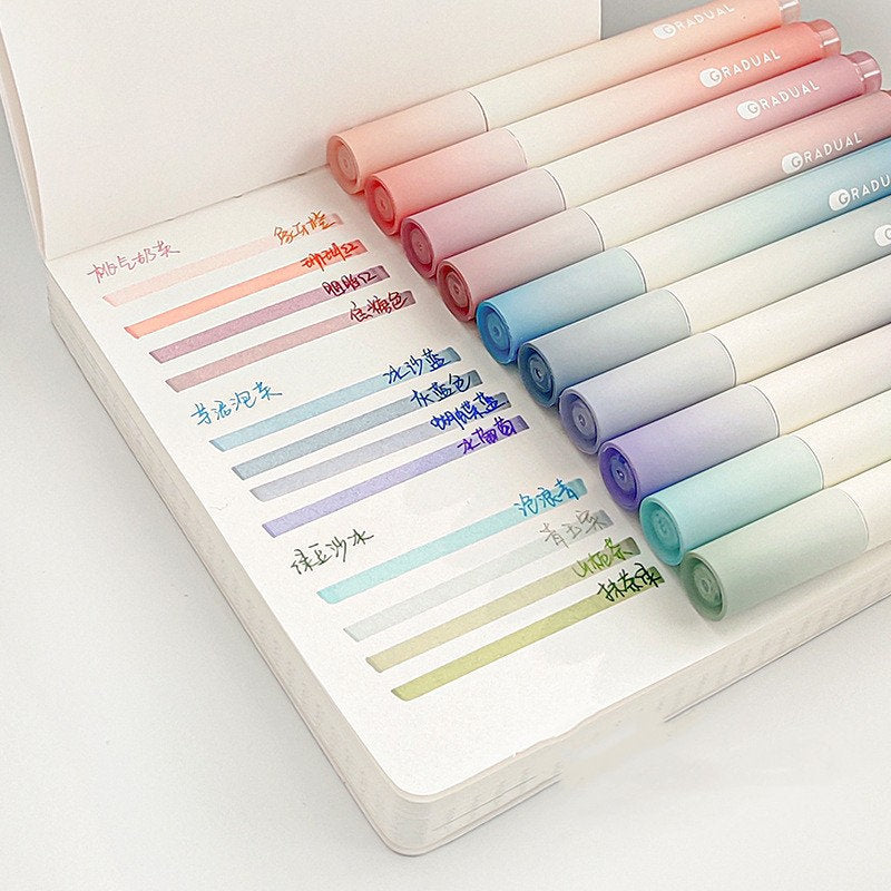 Gradual Cream Color Highlighter Pen Set｜Student Dual Tip Hightlights | Mild Color Spot Liner Marker | Study School Office Supplies