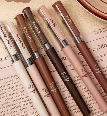 Afternoon Tea Coffee Black Ink Gel Pens Set | Writing Pens | Coffee Lover Aesthetic Pen Set | Cute Kawaii Planner School Office Study Pens