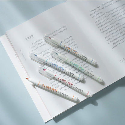 6Pcs Creative Double Line Pens |  Planner Journal Pen Set | Multicolor Pen | Underline Pen | Lettering Pen | Study Supplies |