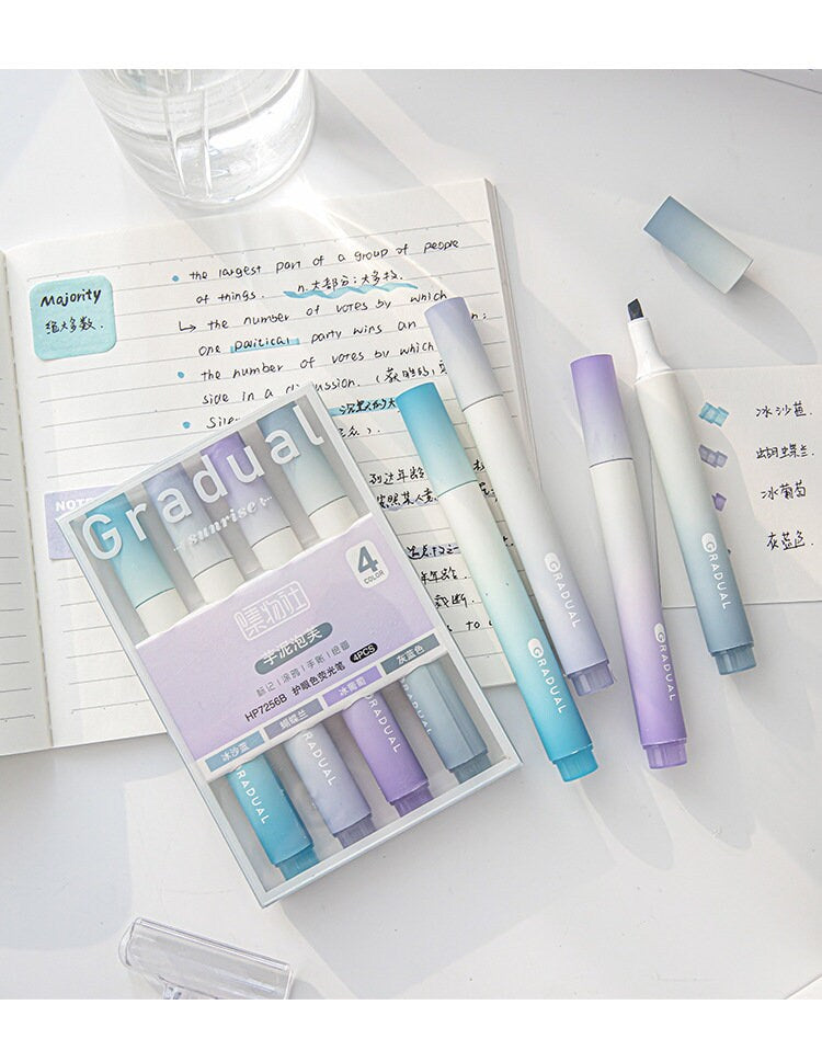Gradual Cream Color Highlighter Pen Set｜Student Dual Tip Hightlights | Mild Color Spot Liner Marker | Study School Office Supplies