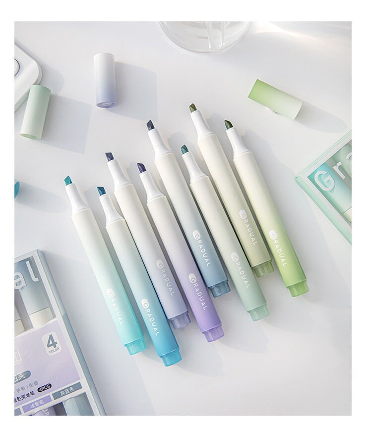 Gradual Cream Color Highlighter Pen Set｜Student Dual Tip Hightlights | Mild Color Spot Liner Marker | Study School Office Supplies