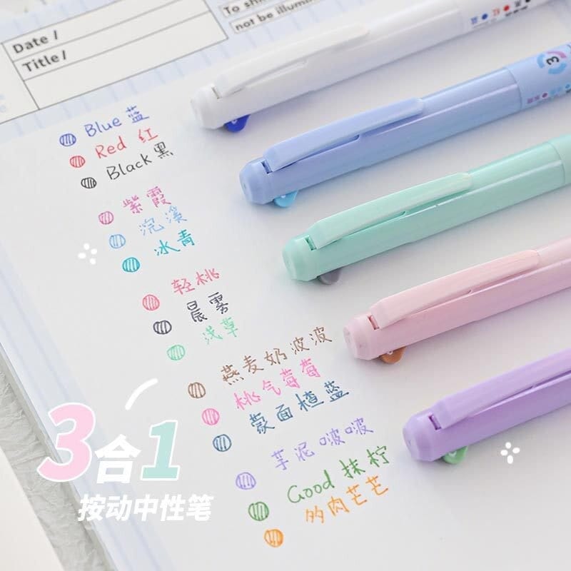 3 in 1 Multi-Color Pen | Three-color Ink Gel Pen | Quick Dry Ink Pen | Planner Pens | Student Pen Writing Supplies Stationery
