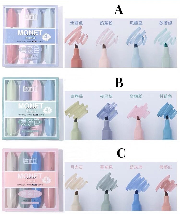 Monet Highlighter Pens｜Coloured Marker Pens | Super Soft Tip | Pastel Colors | Planner Journal Pens | Study School Office Drawing Pens