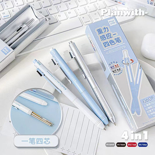 4 In 1 Pen Ink and Mechanical Pencil | Three-color Ink Gel Pen | Quick Dry Ink Pen | Planner Pens | Student Pen Writing Supplies Stationery