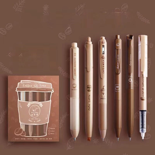 6pcs Coffee Lover Black Gel Pens | ST Smooth Writing Pens | Aesthetic Pen Set | Cute Kawaii Planner School Office Study Pens Stationery