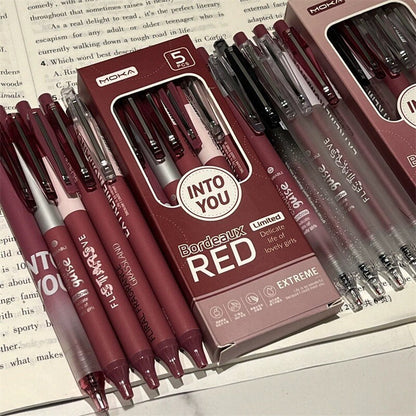 5pcs Bordeaux Red Black Gel Pens | Smooth Writing Pens | Aesthetic Pen Set | Cute Kawaii Planner School Office Study Pens Stationery