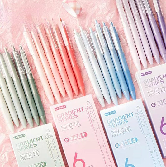 6pcs Gradient Black Ink Gel Pen Set | ST Writing Pens Tools | Aesthetic Cute Pens | Kawaii Planner School Office Study Stationery Supplies