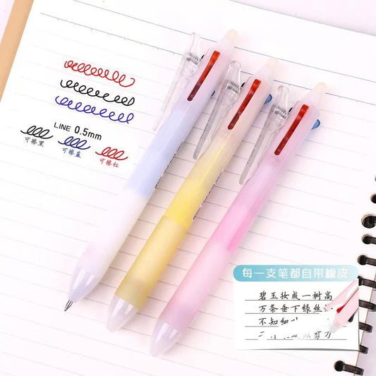 3 In 1 Gel Pen 0.5mm Black Red Blue Pen | 3 Colors Pen | Erasable Gel Ink Pens | Planner Pens | Cute Study Supplies Stationery