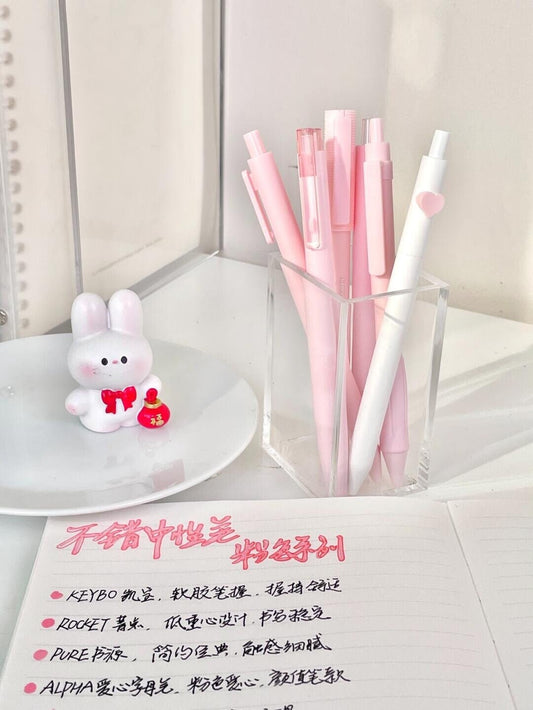 6pcs KACO Pink Gel Ink Pen Set | 0.5mm Black Ink Refill Quick-Dry Pens | Kawaii Cute Planner Pens School office Supplies Study Stationery