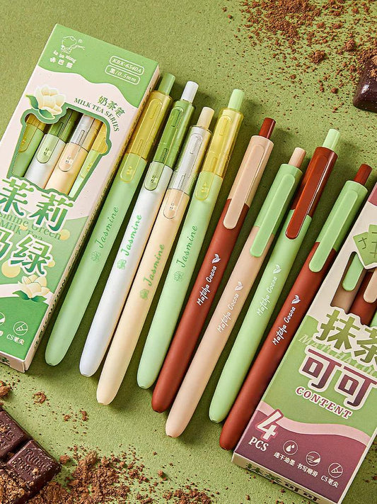 Milk Tea Series Pen Set | 0.5mm Black Gel Ink Pens | Planner Pens | Writing Supplies | Cute Stationery Journaling Planner Study Pen Supplies