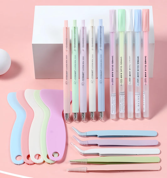 4 Pcs Cute Journal Tools Stationery Set Creative Dot Glue Pen Carving Knife Shovel Tweezers DIY Handmade School Supplies | Art Tool Supply