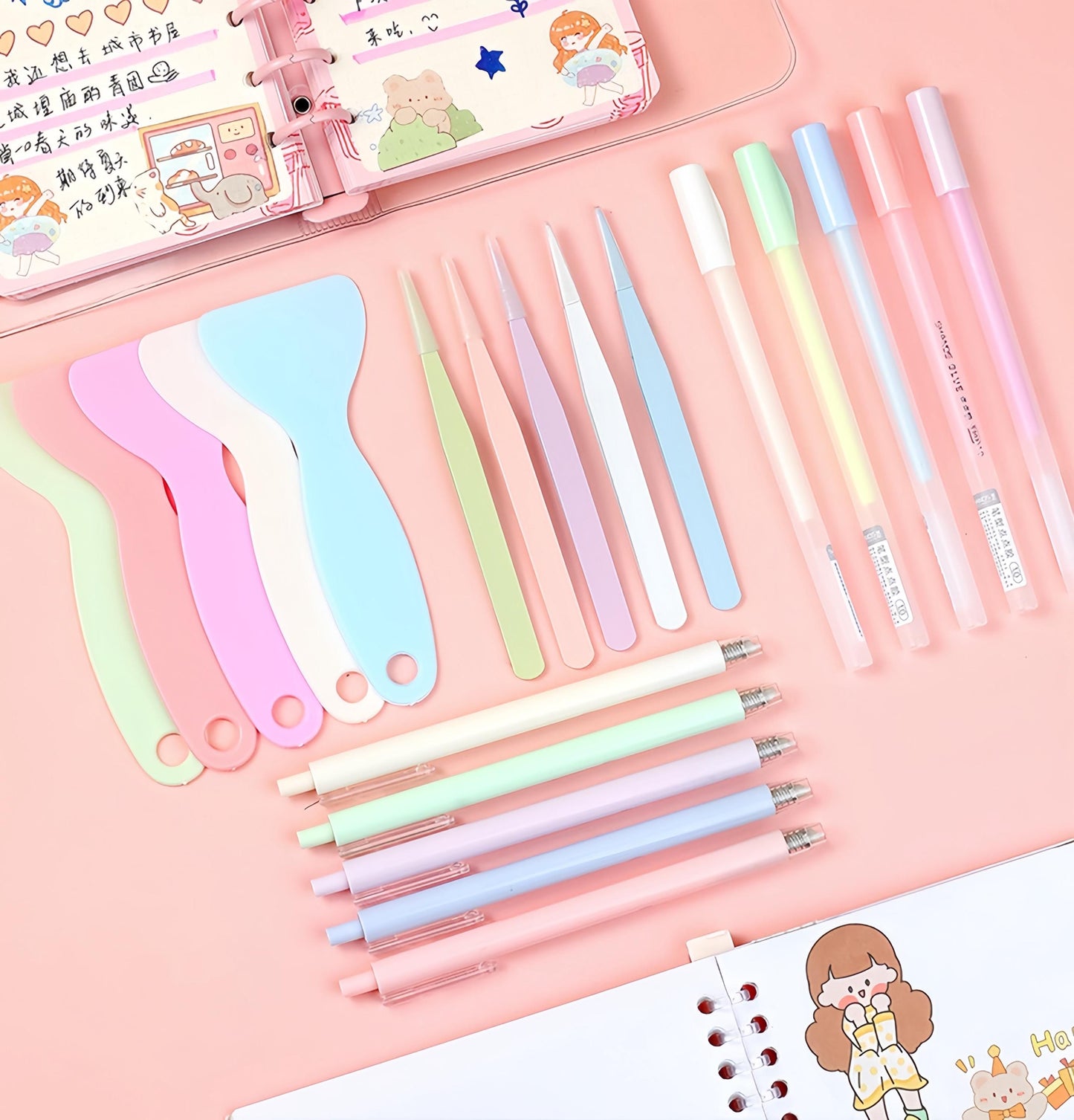 4 Pcs Cute Journal Tools Stationery Set Creative Dot Glue Pen Carving Knife Shovel Tweezers DIY Handmade School Supplies | Art Tool Supply