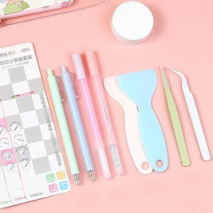 4 Pcs Cute Journal Tools Stationery Set Creative Dot Glue Pen Carving Knife Shovel Tweezers DIY Handmade School Supplies | Art Tool Supply